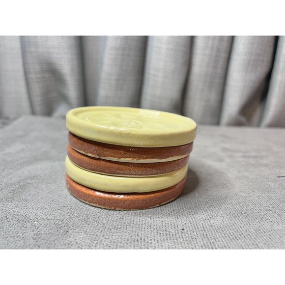 PIGEON FORGE POTTERY Buttermold Print Round Coasters Fall Harvest Brown Biege - Picture 11 of 13